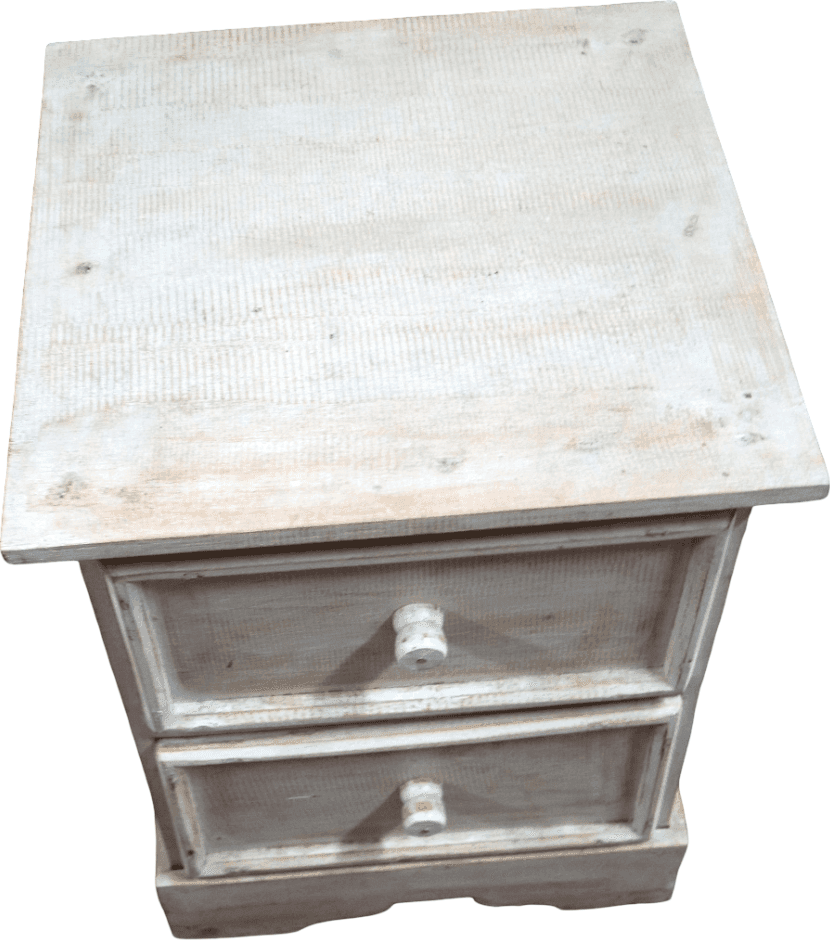 Comodino in Legno di Albesia Indonesiano – 2 Cassetti – Artigianale Shabby Chic – 38x37x50 cm - 4