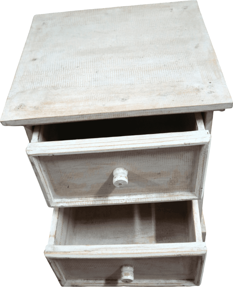 Comodino in Legno di Albesia Indonesiano – 2 Cassetti – Artigianale Shabby Chic – 38x37x50 cm - 8