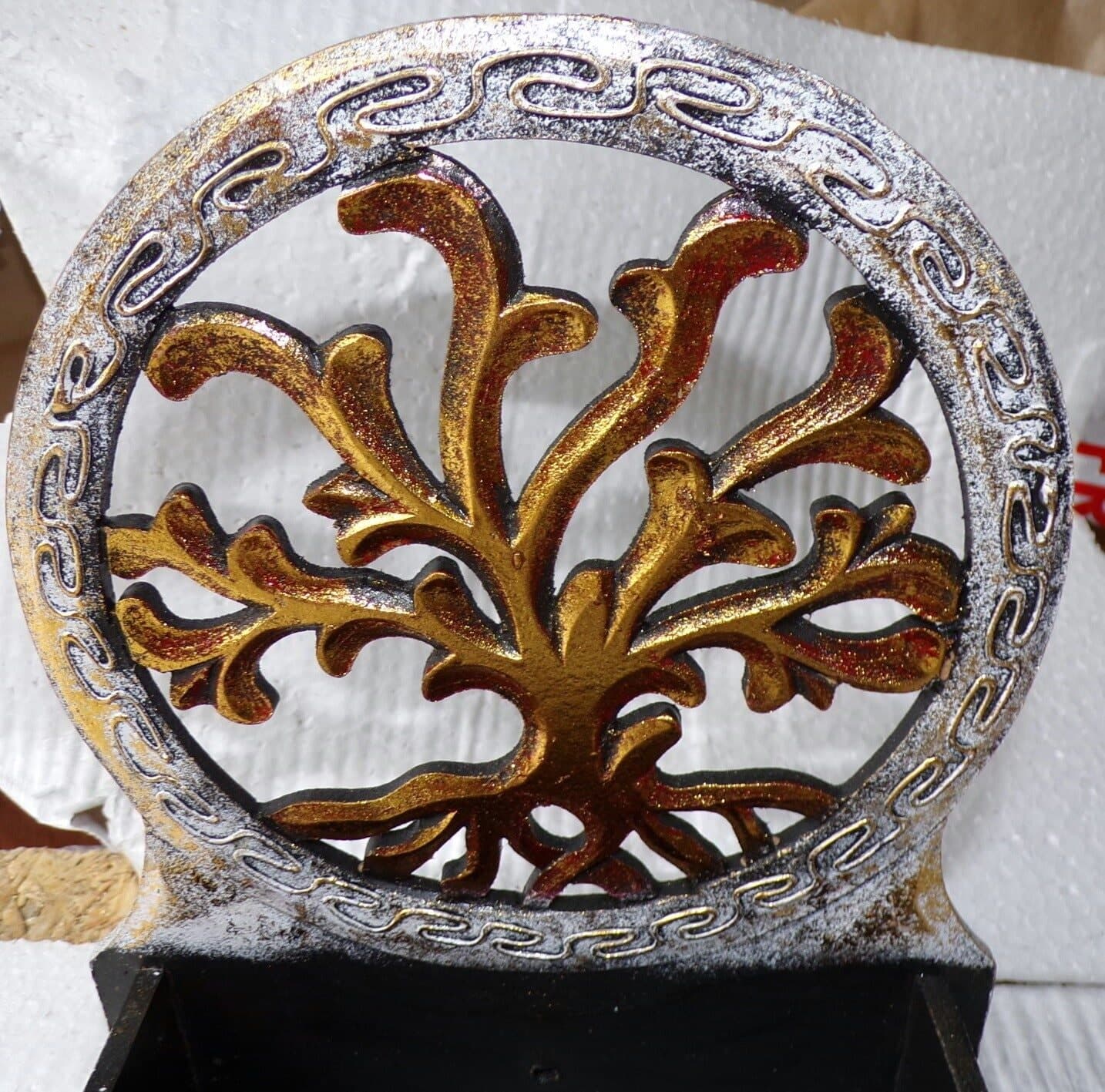 Scatola Portachiavi o svuota tasche anche muro in legno mdf con albero della vita  argento cm 20x14x20 - 2