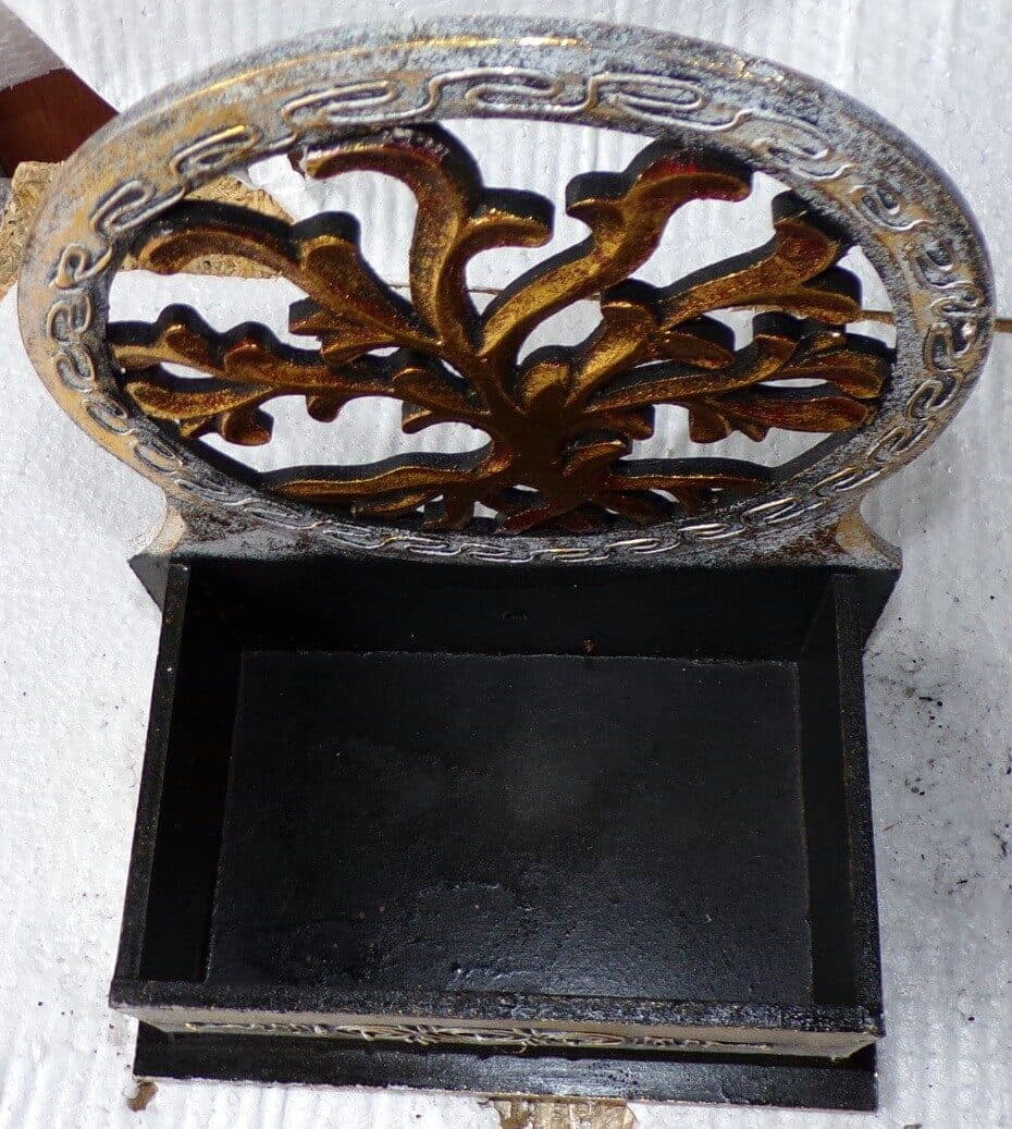 Scatola Portachiavi o svuota tasche anche muro in legno mdf con albero della vita  argento cm 20x14x20 - 7