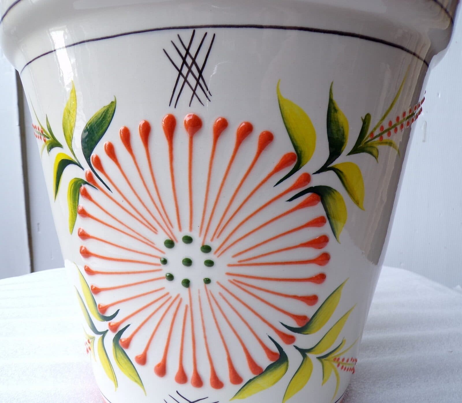 Vaso in ceramica Messicana realizzata e dipinto a mano cm 26x24 arancio - 5