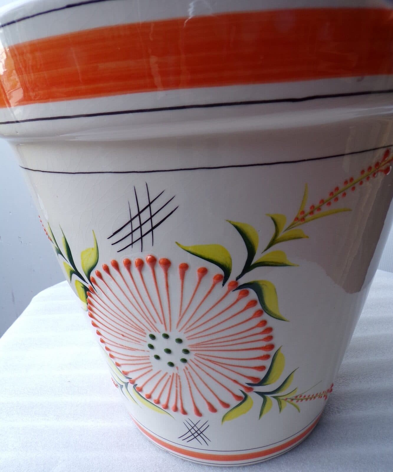 Vaso in ceramica Messicana realizzata e dipinto a mano cm 32x31 arancio - 5