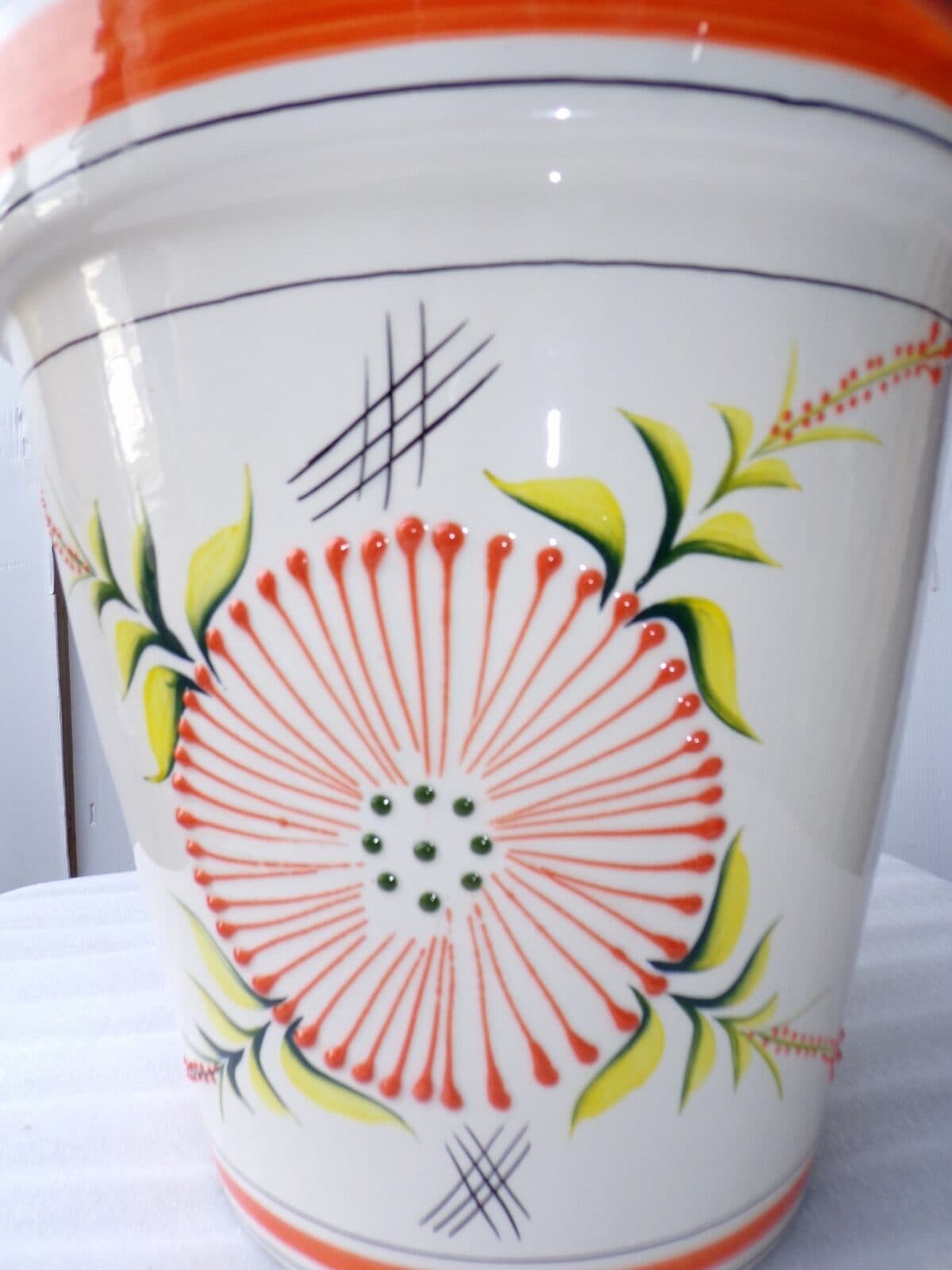 Vaso in ceramica Messicana realizzata e dipinto a mano cm 32x31 arancio - 6