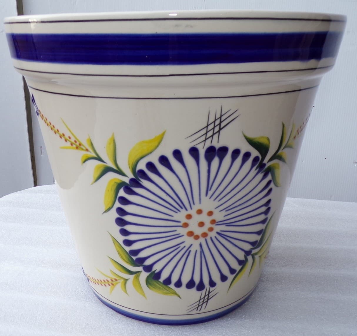Vaso in ceramica Messicana realizzata e dipinto a mano cm 26x24 blu - 5