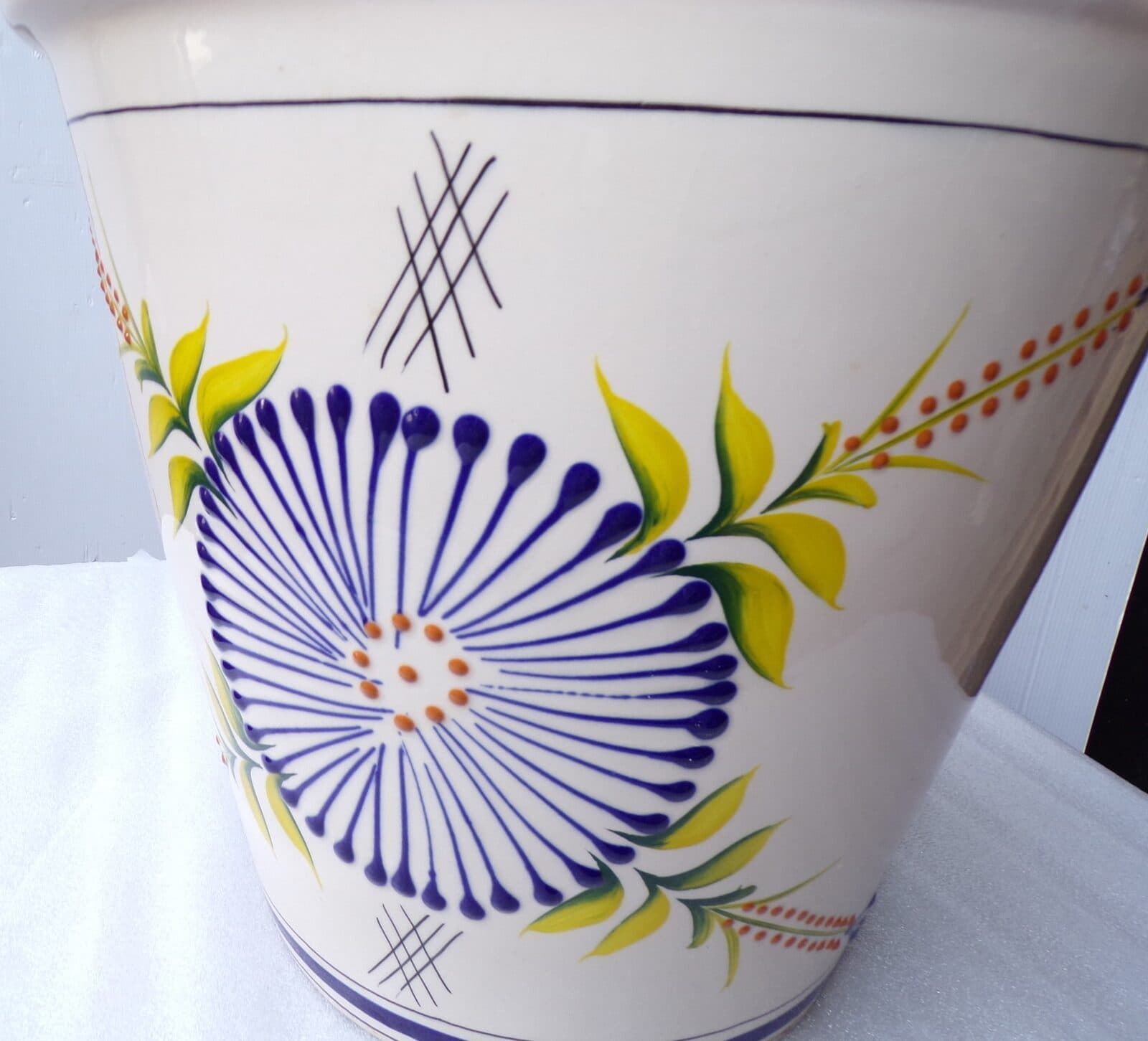 Vaso in ceramica Messicana realizzata e dipinto a mano cm 32x31 blu - 5