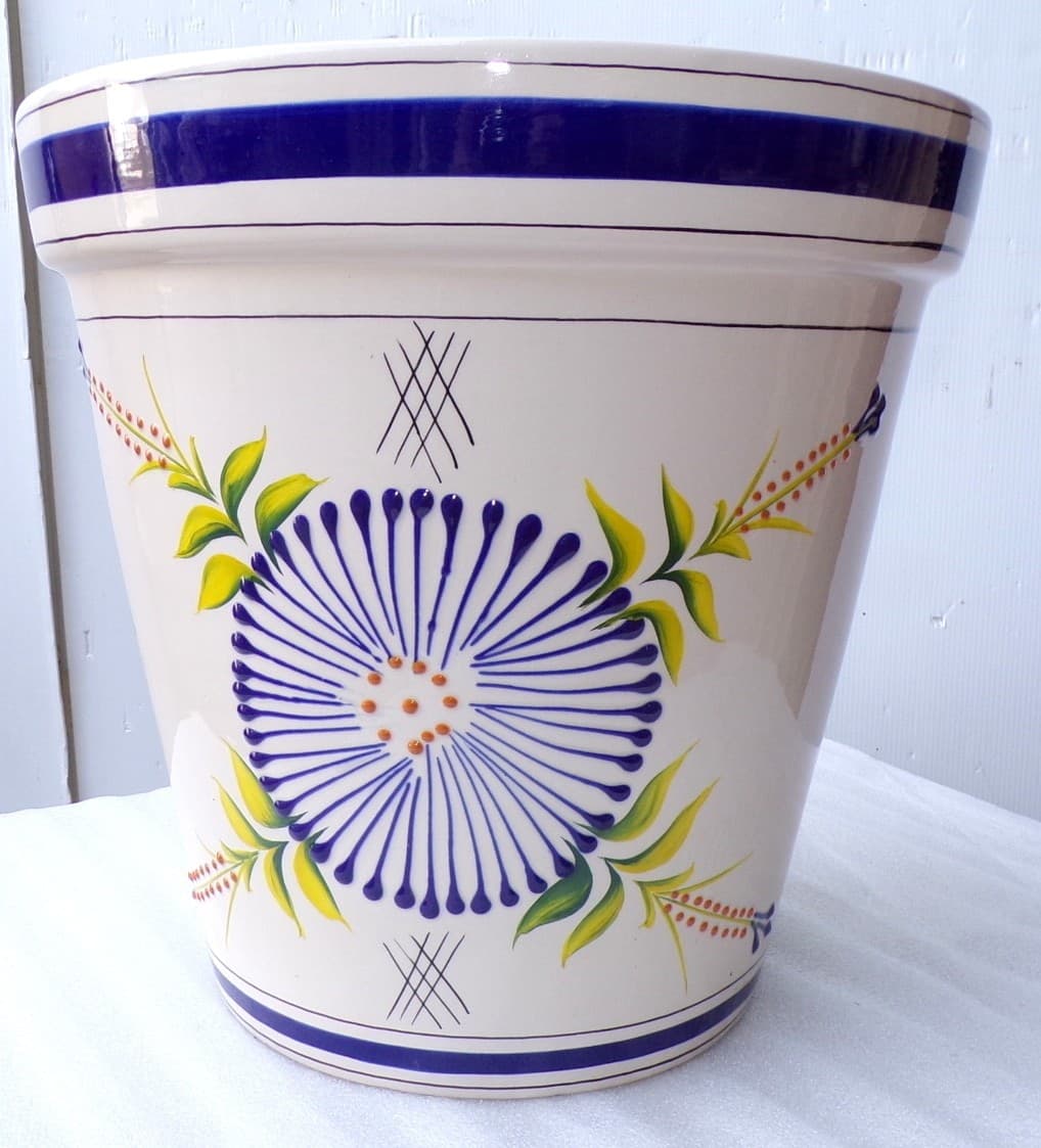 Vaso in ceramica Messicana realizzata e dipinto a mano cm 41x38 blu - 2