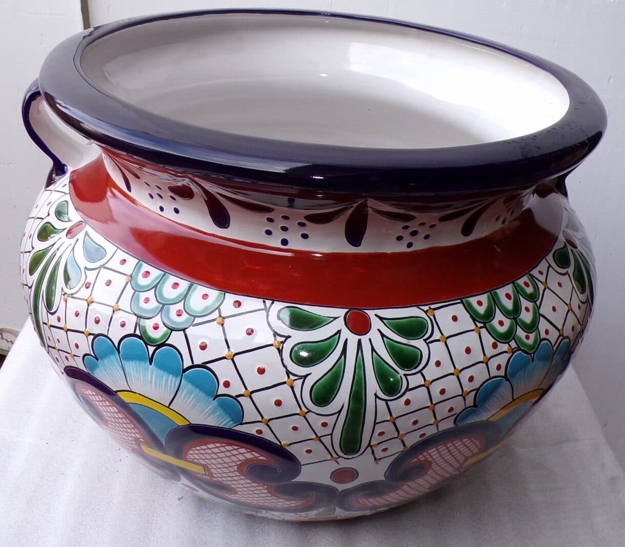 Vaso in ceramica Messicana realizzata e dipinto a mano cm 48x35 floreale 1 - 5