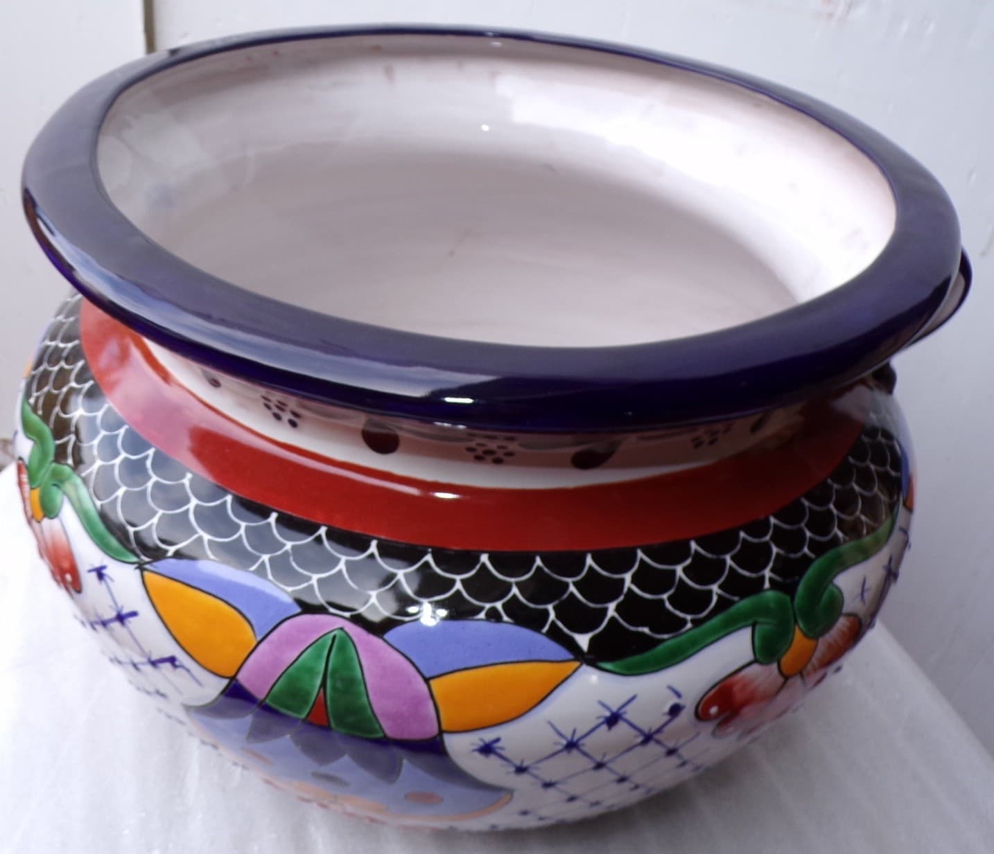 Vaso in ceramica Messicana realizzata e dipinto a mano cm 48x35 floreale 2 - 4