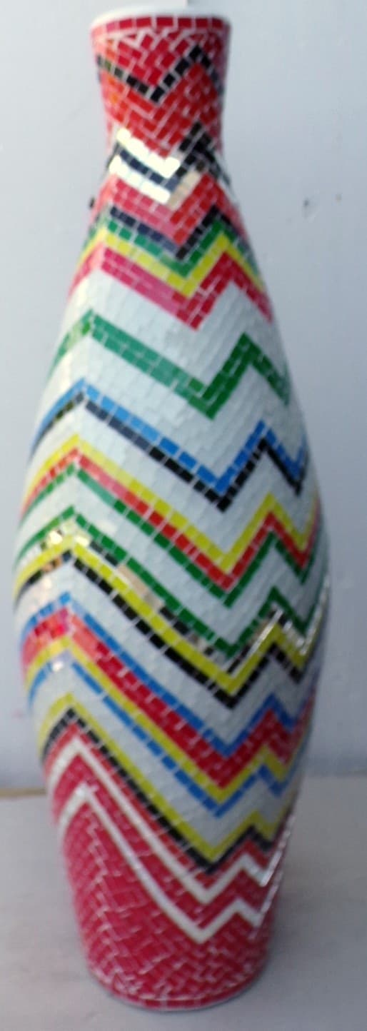 Vaso in ceramica e mosaico di vetro design tipo "missoni" realizzato  a mano cm 100x35 - 2