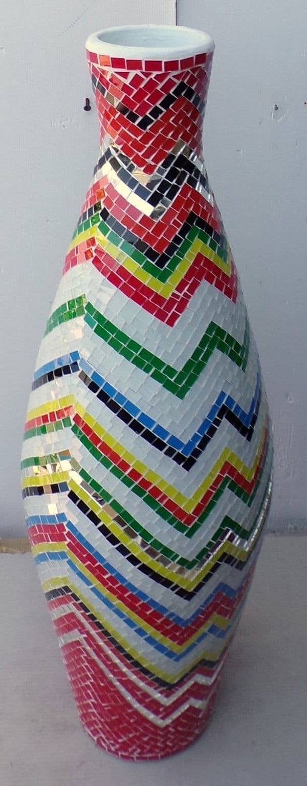 Vaso in ceramica e mosaico di vetro design tipo "missoni" realizzato  a mano cm 100x35 - 3