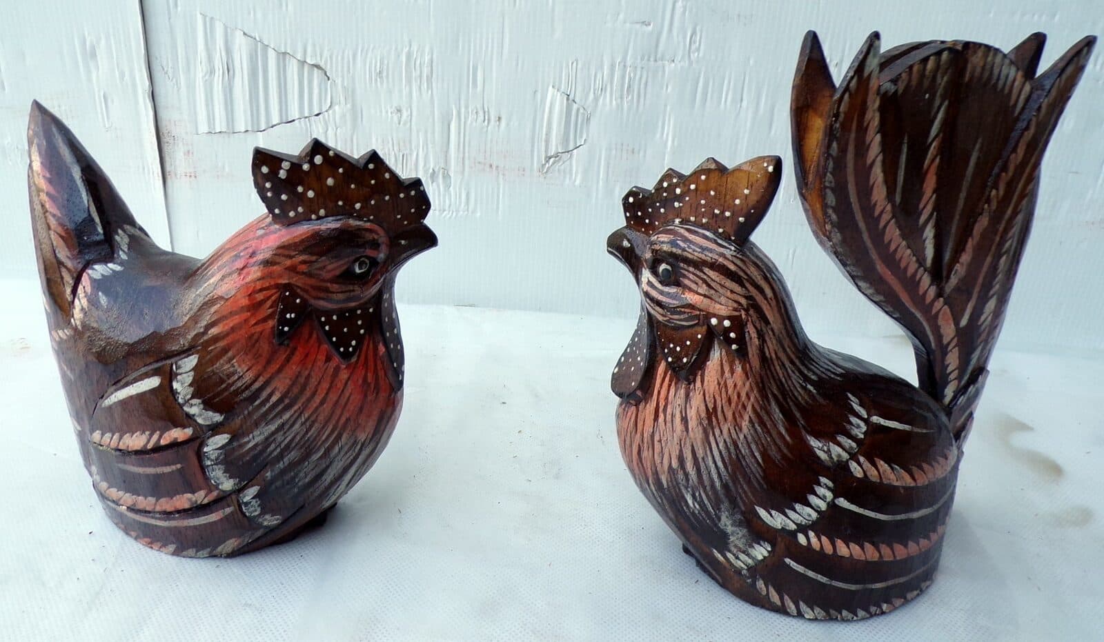 Gallo e Gallina in legno dipinti e creati a mano coppia idea regalo - 2