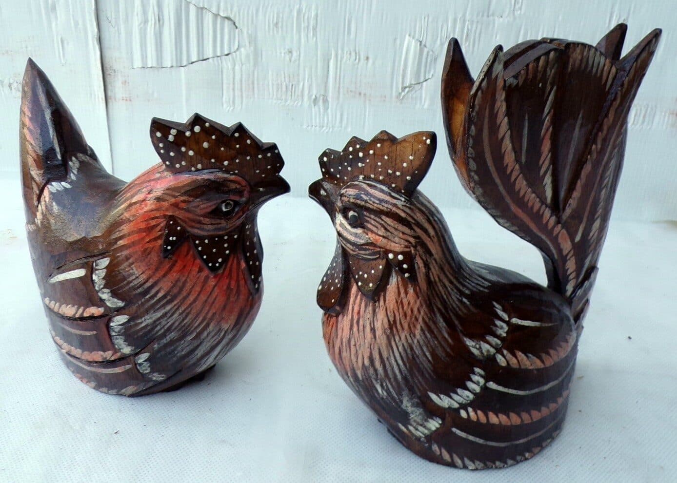 Gallo e Gallina in legno dipinti e creati a mano coppia idea regalo - 5
