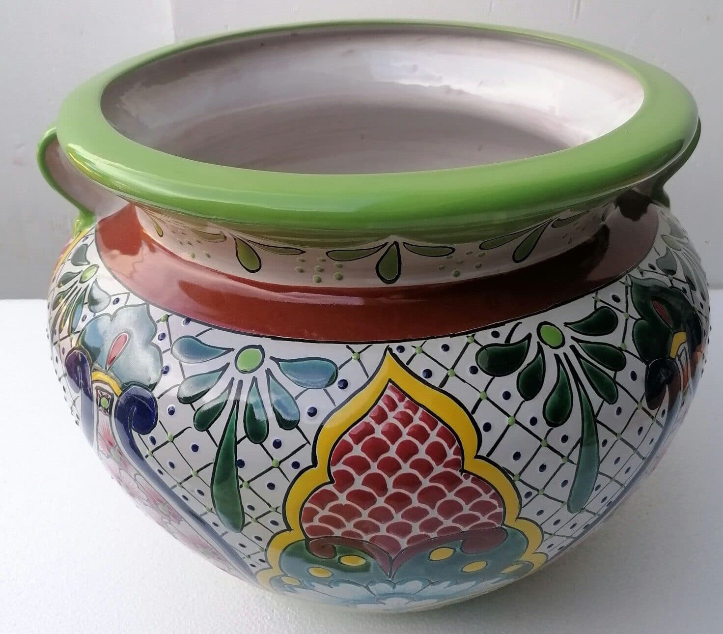 Vaso in ceramica Messicana realizzata e dipinto a mano cm 48x35 floreale 3 verde - 2