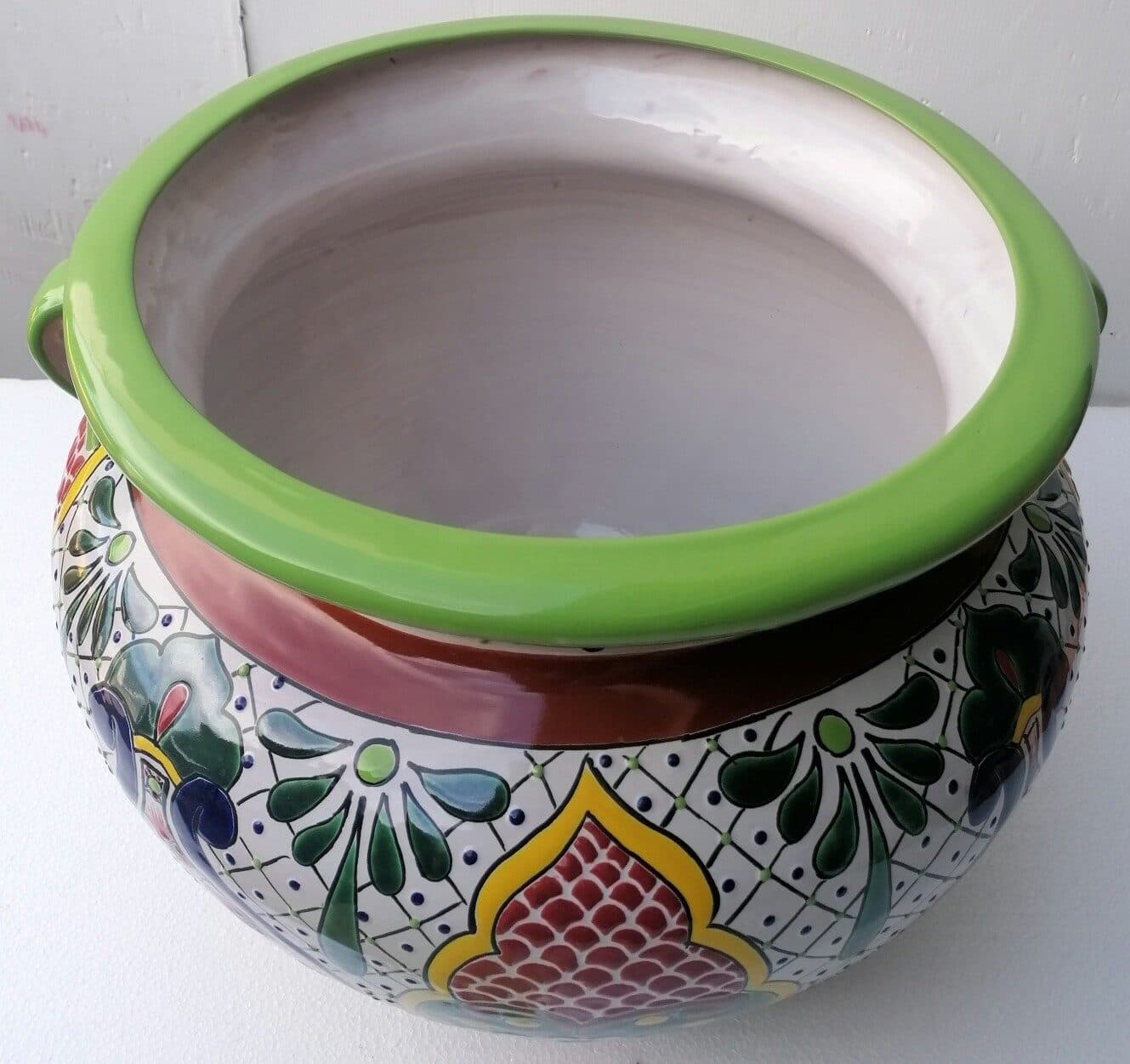 Vaso in ceramica Messicana realizzata e dipinto a mano cm 48x35 floreale 3 verde - 3