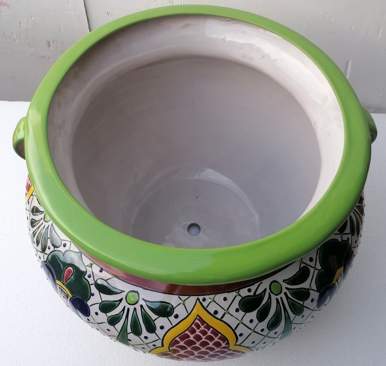 Vaso in ceramica Messicana realizzata e dipinto a mano cm 48x35 floreale 3 verde - 4