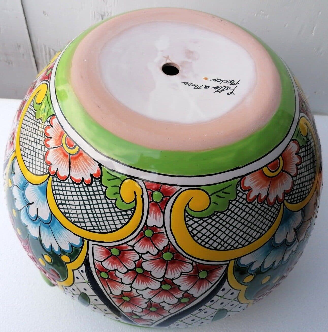 Vaso in ceramica Messicana realizzata e dipinto a mano cm 48x35 floreale 3 verde - 9