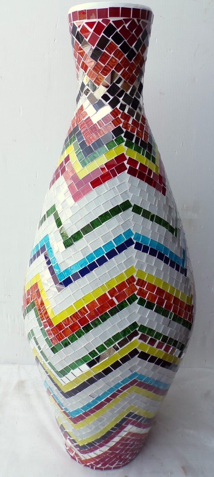 Vaso in ceramica e mosaico di vetro design tipo "missoni" realizzato  a mano cm 30x80 - 4