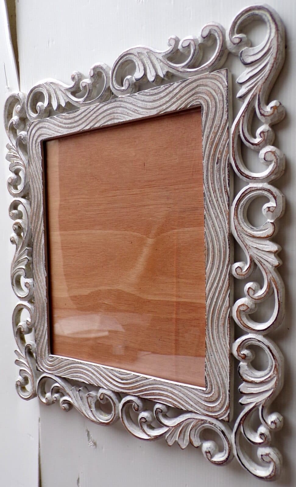 Cornice portafoto barocco in legno mdf bianco decapato cm 35x40 per foto 28x23 - 3