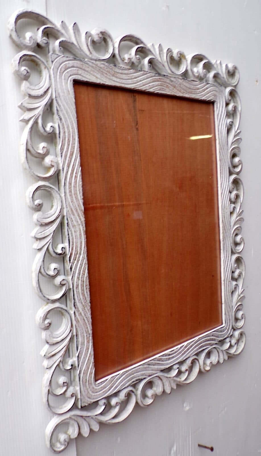 Cornice portafoto barocco in legno mdf bianco decapato cm 50x40 per foto 38x28 - 4