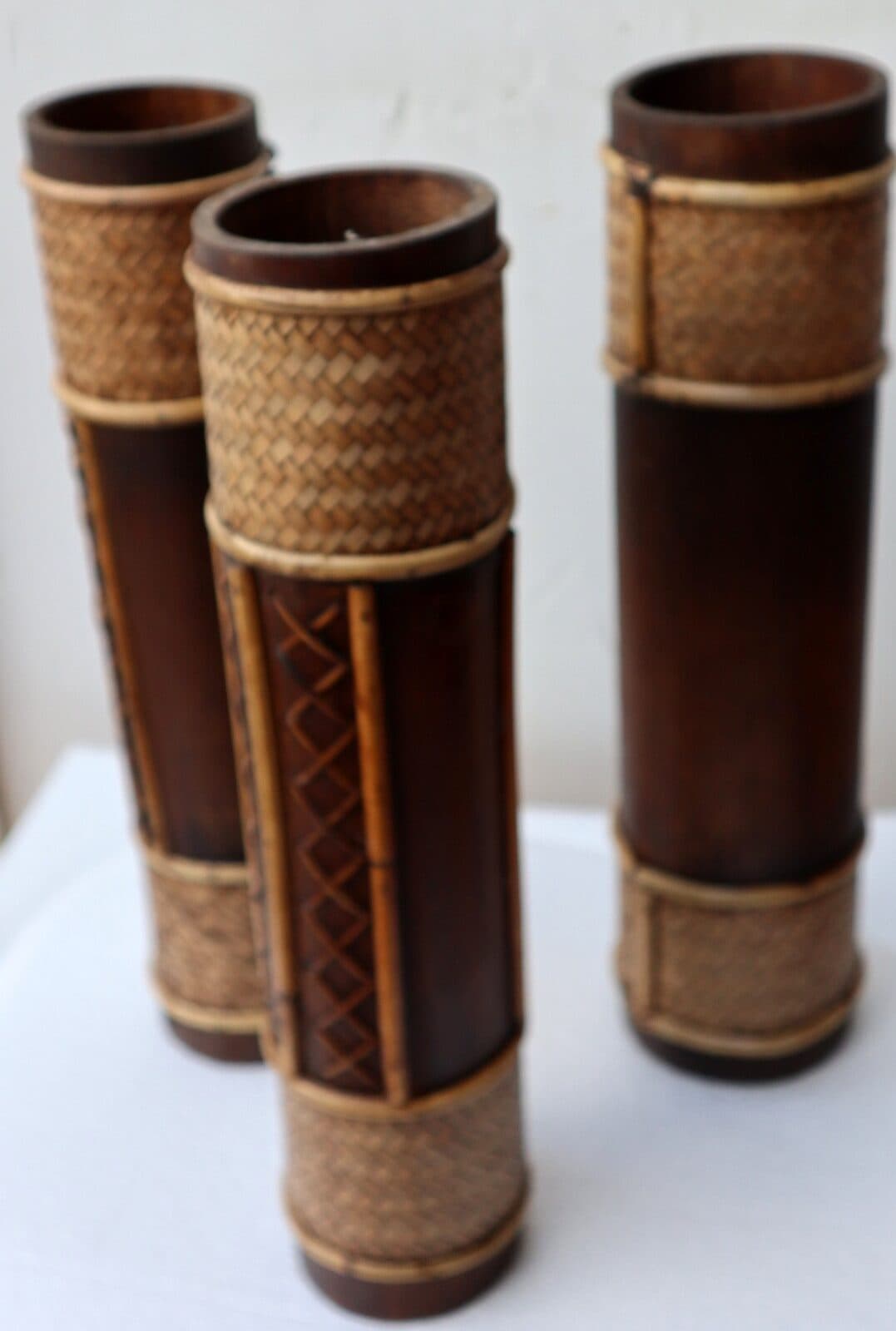Vaso porta fiori Indonesiano legno di Bambù 10x40h decorato con rattan bamboo bambu - 2