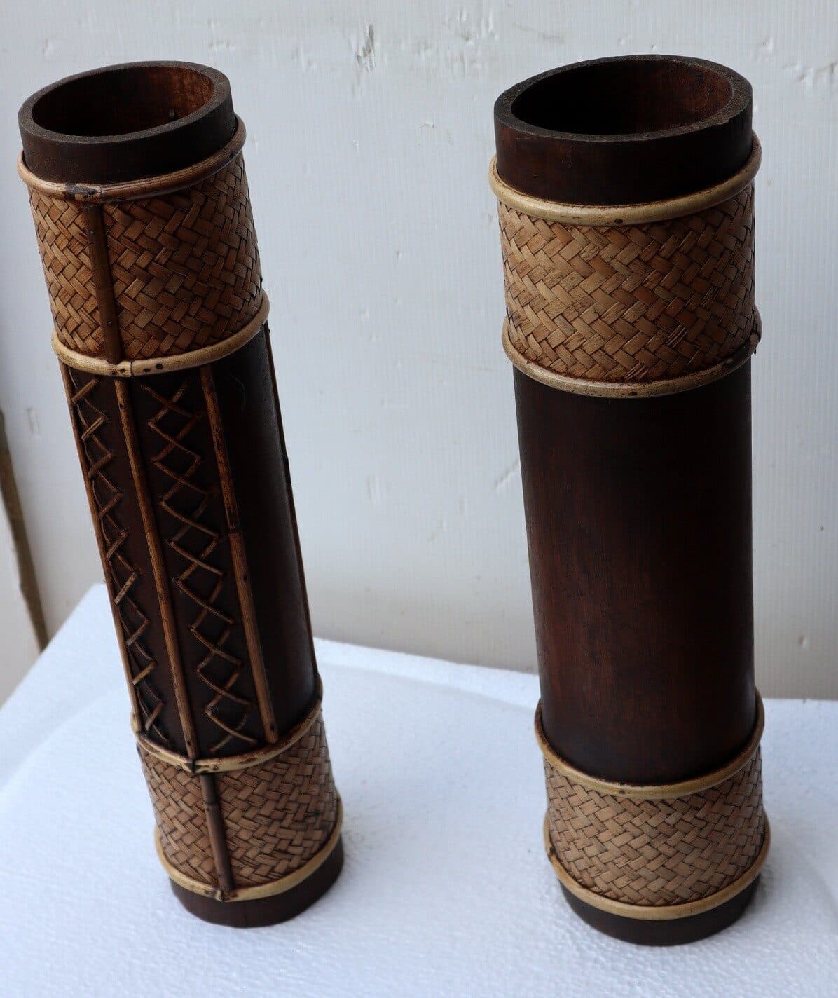 Vaso porta fiori Indonesiano legno di Bambù 10x40h decorato con rattan bamboo bambu - 6