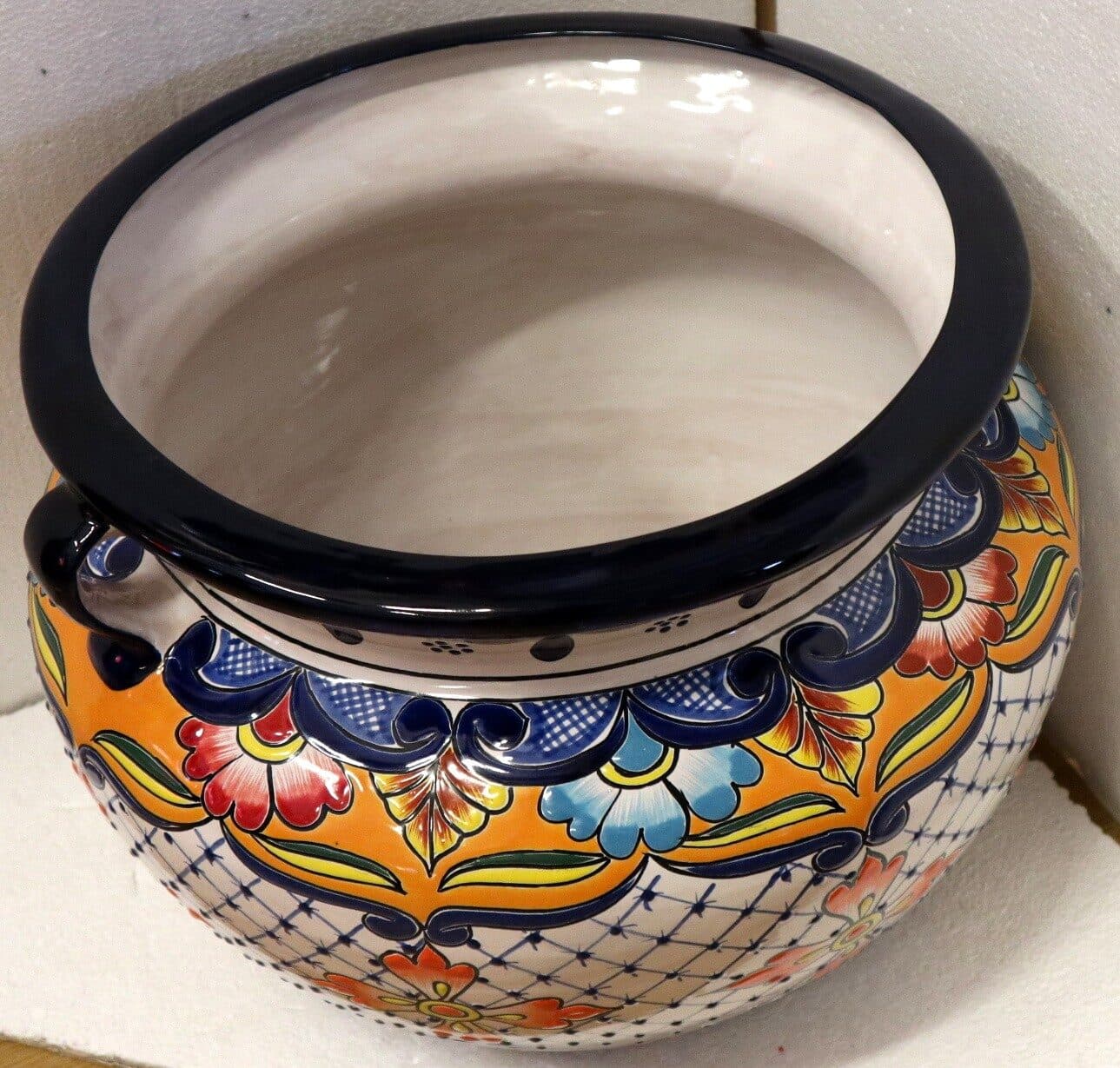 Vaso in ceramica Messicana realizzata e dipinto a mano cm 48x35 floreale arancio Messico Mexico - 2