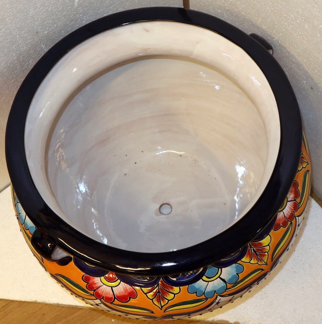 Vaso in ceramica Messicana realizzata e dipinto a mano cm 48x35 floreale arancio Messico Mexico - 3