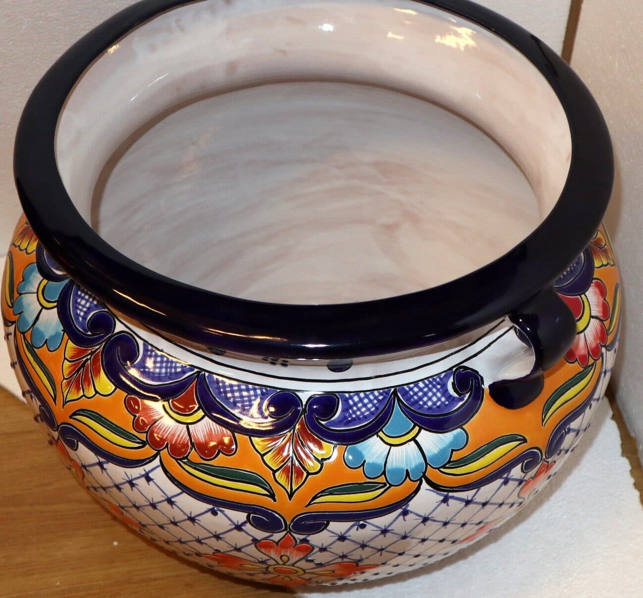 Vaso in ceramica Messicana realizzata e dipinto a mano cm 48x35 floreale arancio Messico Mexico - 4