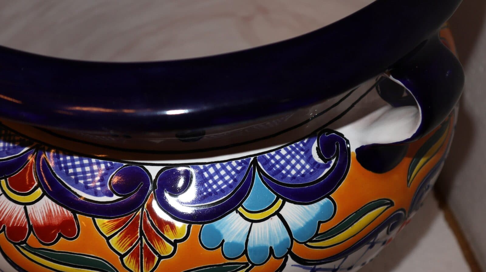Vaso in ceramica Messicana realizzata e dipinto a mano cm 48x35 floreale arancio Messico Mexico - 5