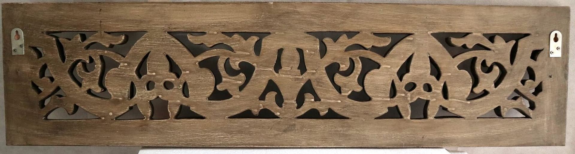 Attaccapanni da muro  in legno intarsiato  a 3 ganci artgianale cm 100x25x2,5 naturale - 6