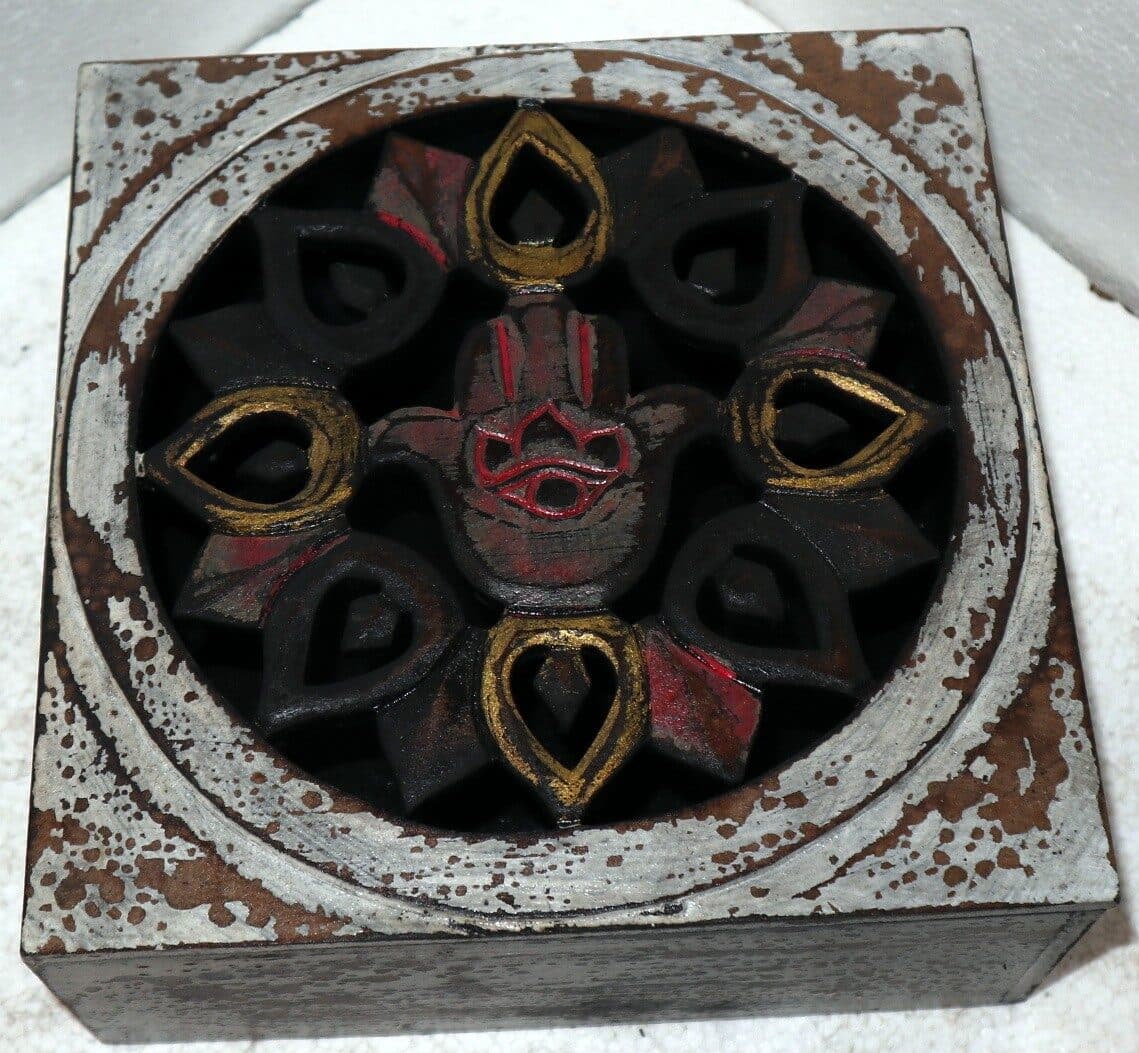 Scatola porta gioie oggetti il legno mano di Fatima  bianca invecchiata industrial - 2