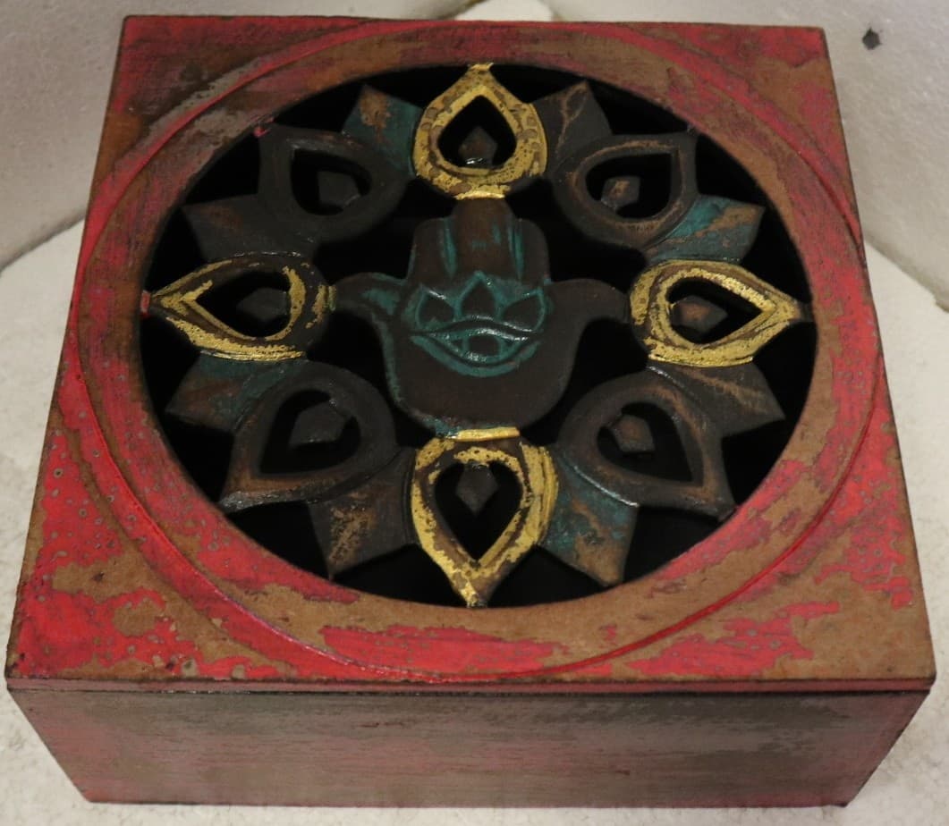 Scatola porta gioie oggetti il legno mano di Fatima rossa invecchiata industrial - 2