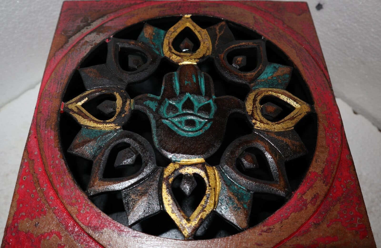 Scatola porta gioie oggetti il legno mano di Fatima rossa invecchiata industrial - 3