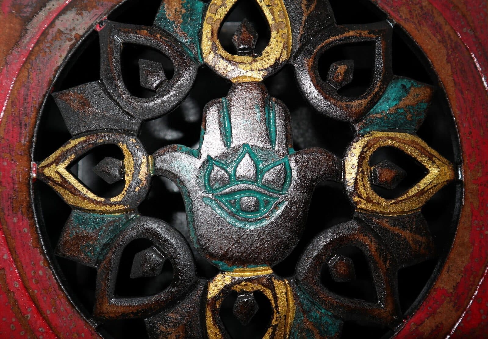 Scatola porta gioie oggetti il legno mano di Fatima rossa invecchiata industrial - 4