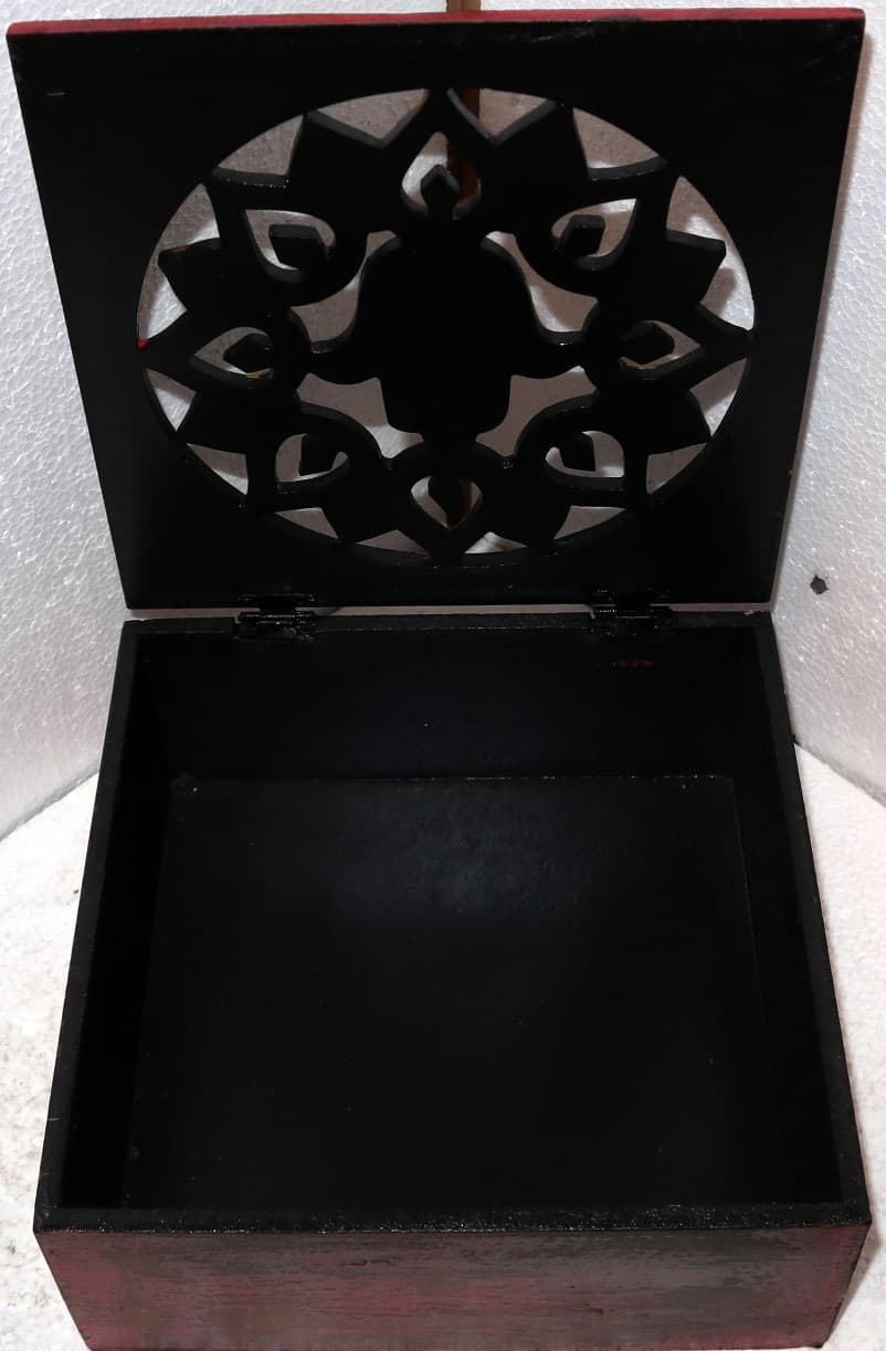 Scatola porta gioie oggetti il legno mano di Fatima rossa invecchiata industrial - 5