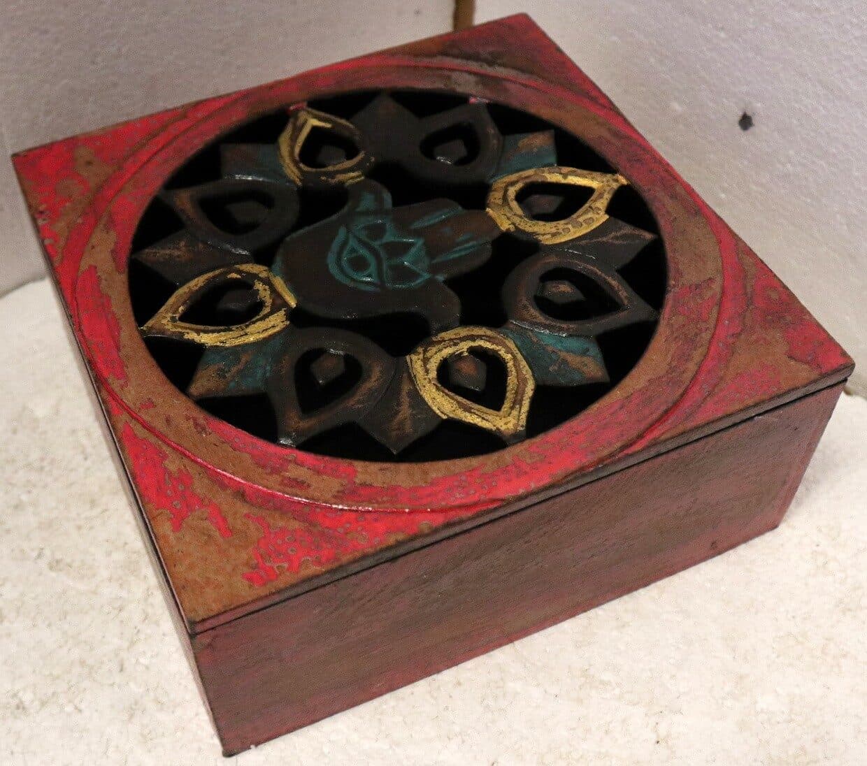 Scatola porta gioie oggetti il legno mano di Fatima rossa invecchiata industrial - 6