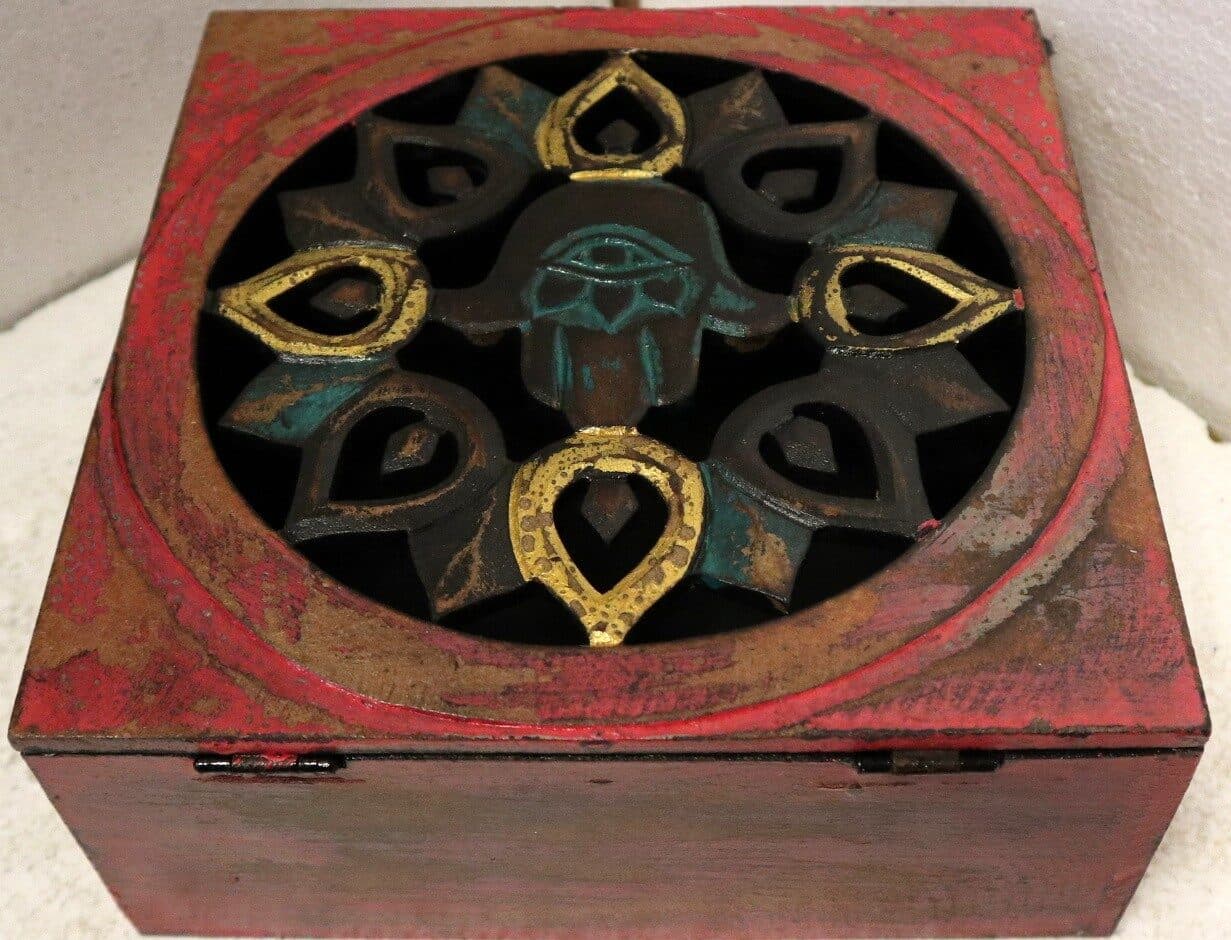 Scatola porta gioie oggetti il legno mano di Fatima rossa invecchiata industrial - 7