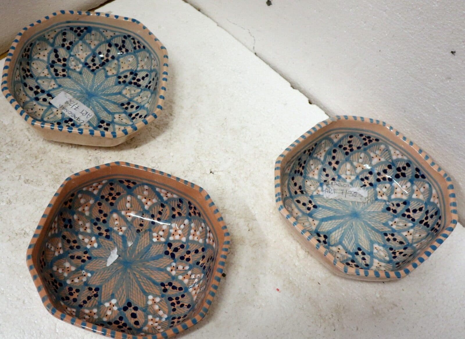 Svuota tasca artigianale in ceramica Tunisina smaltata e disegnata base turchese idea regalo - 2