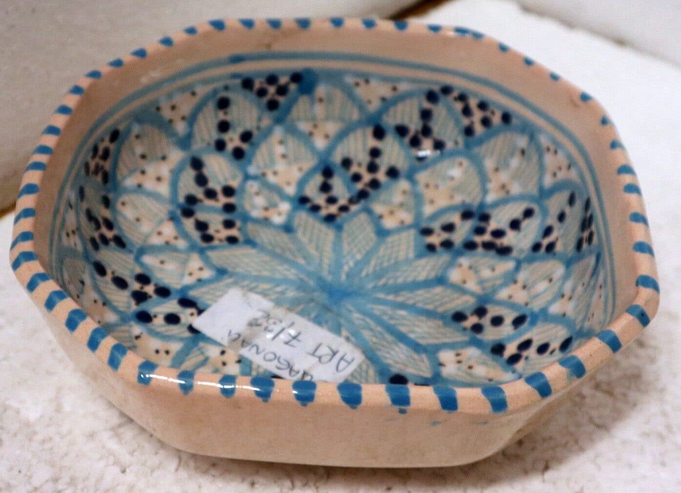 Svuota tasca artigianale in ceramica Tunisina smaltata e disegnata base turchese idea regalo - 3
