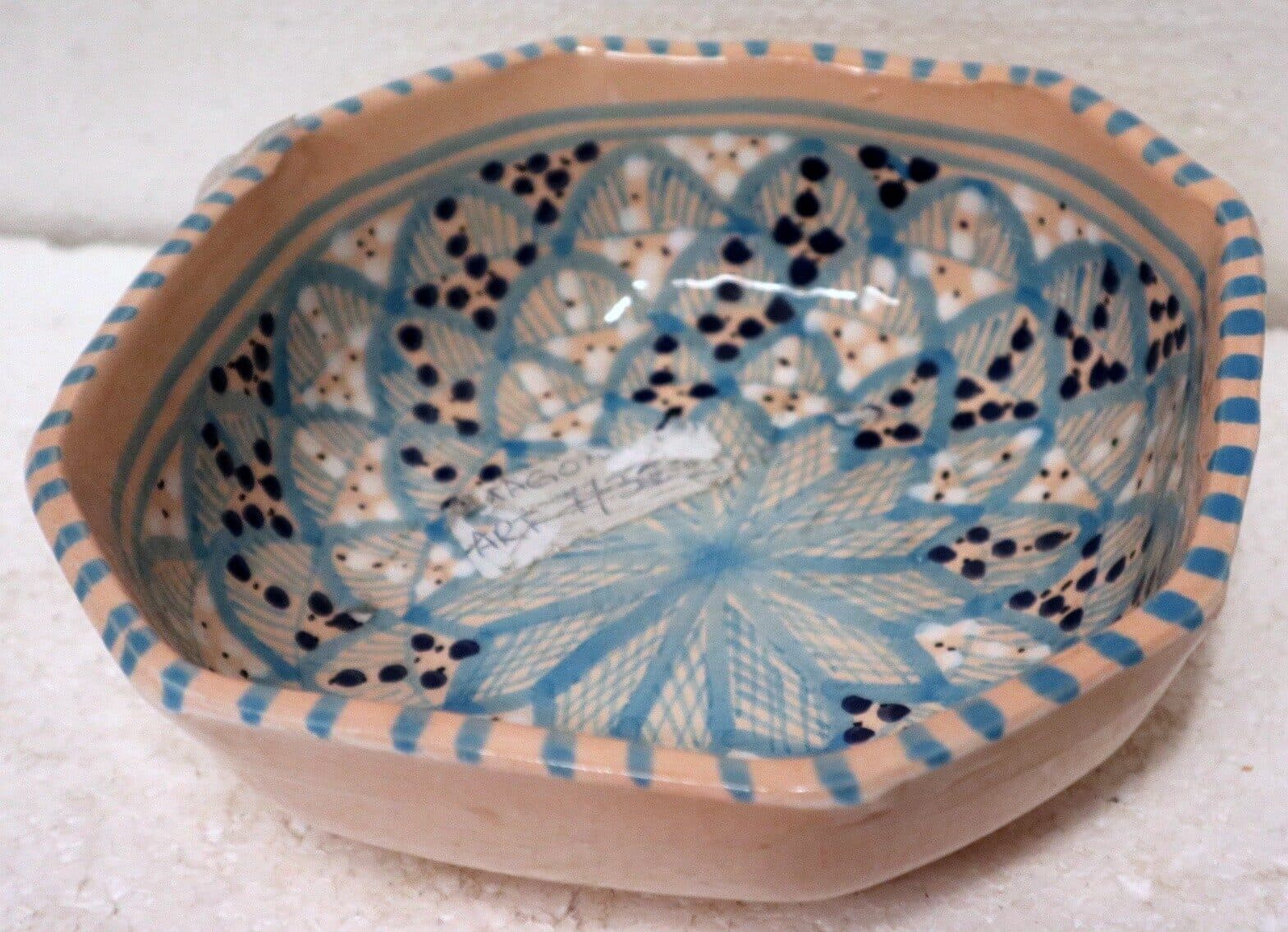 Svuota tasca artigianale in ceramica Tunisina smaltata e disegnata base turchese idea regalo - 4