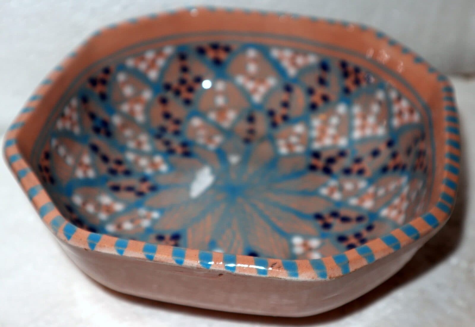 Svuota tasca artigianale in ceramica Tunisina smaltata e disegnata base turchese idea regalo - 5