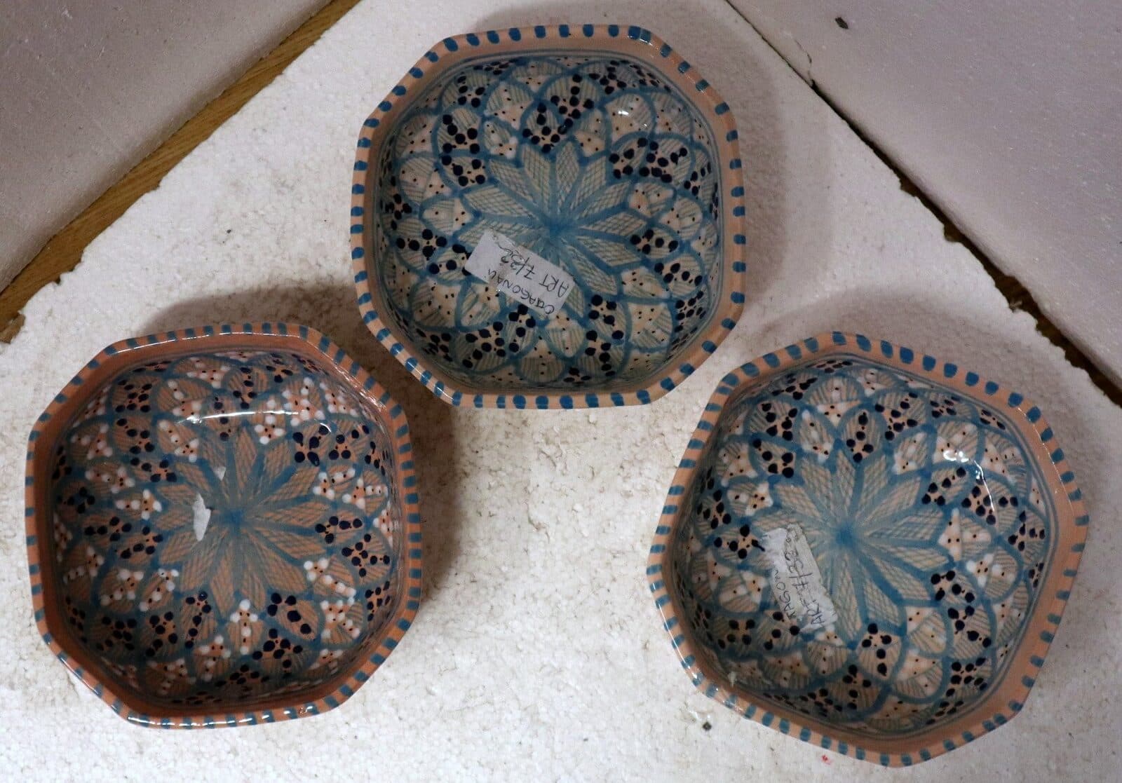 Svuota tasca artigianale in ceramica Tunisina smaltata e disegnata base turchese idea regalo - 7
