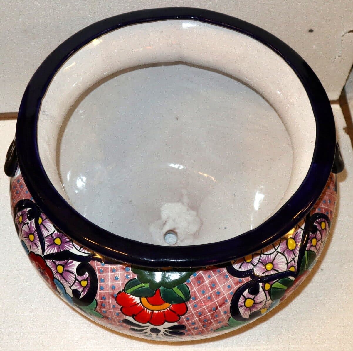 Vaso in ceramica Messicana realizzata e dipinto a mano cm 48x35 floreale rosa - 3