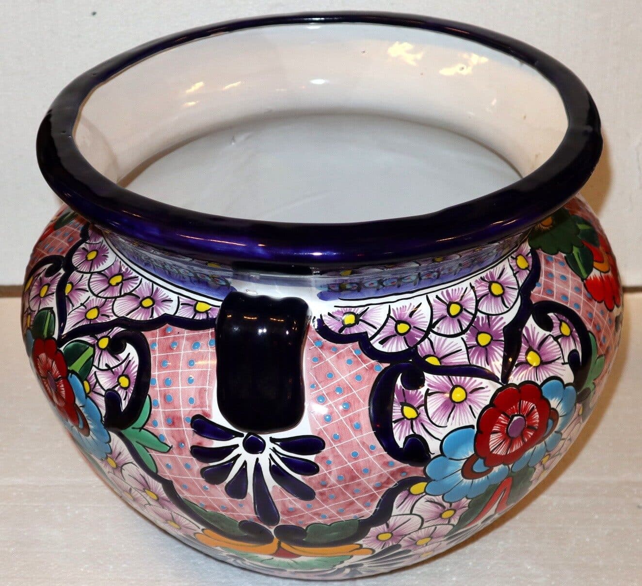 Vaso in ceramica Messicana realizzata e dipinto a mano cm 48x35 floreale rosa - 4