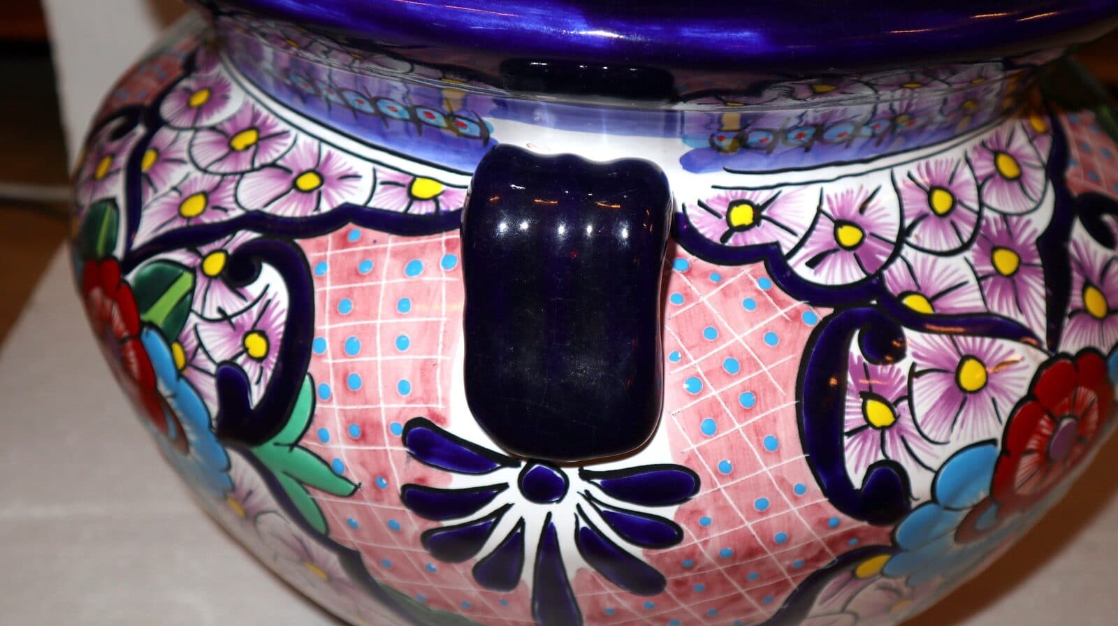 Vaso in ceramica Messicana realizzata e dipinto a mano cm 48x35 floreale rosa - 5