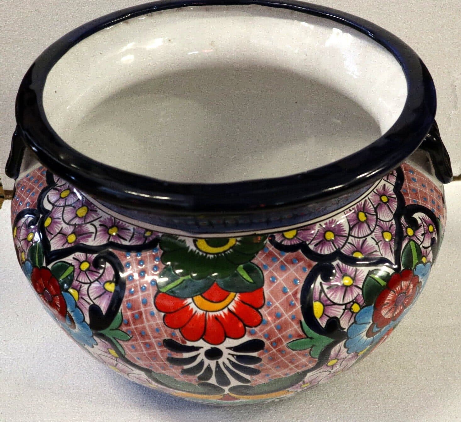 Vaso in ceramica Messicana realizzata e dipinto a mano cm 48x35 floreale rosa - 7