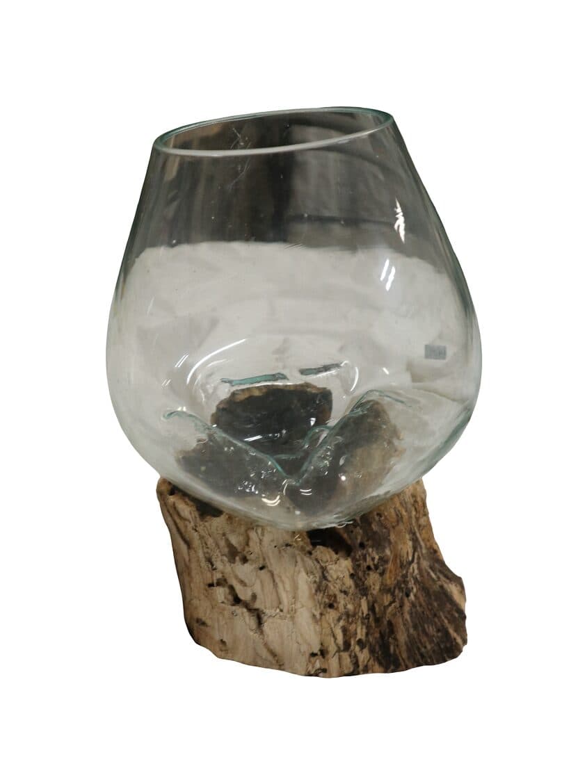 Vaso decorativo in vetro soffiato su radice Kamal Wood – Pezzo unico - 2