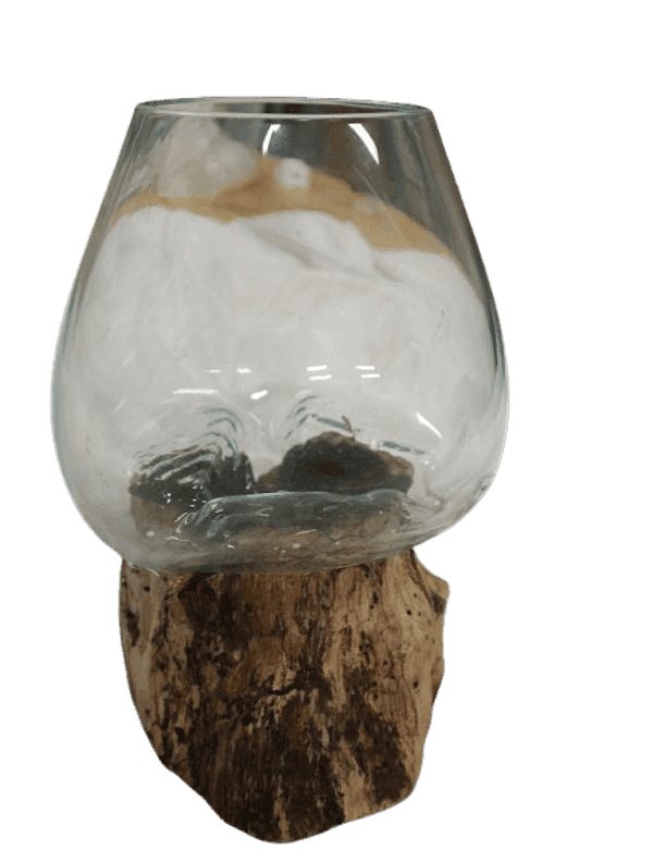 Vaso decorativo in vetro soffiato su radice Kamal Wood – Pezzo unico - 4