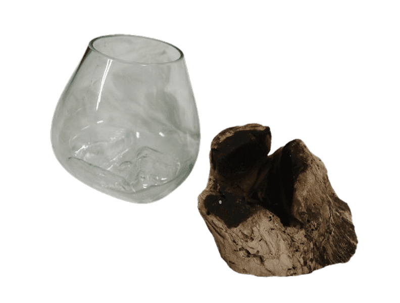 Vaso decorativo in vetro soffiato su radice Kamal Wood – Pezzo unico - 5