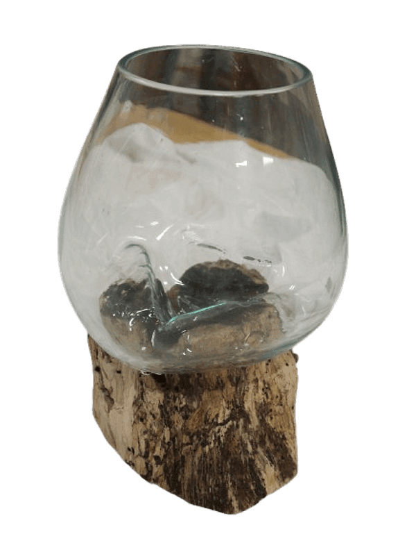 Vaso decorativo in vetro soffiato su radice Kamal Wood – Pezzo unico - 6